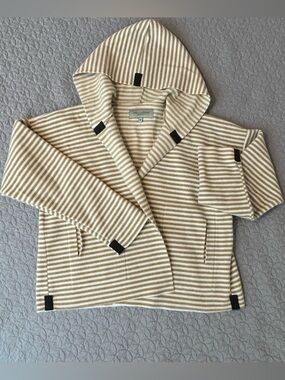 Striped Hooded Kids Jacket in Beige and White